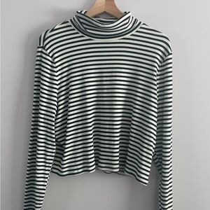 Striped Black & Off-White Turtleneck Long Sleeve Top